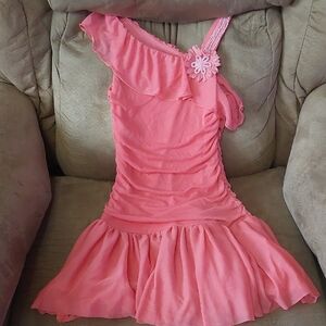 🏖🌷✝️ Pink One-Shoulder Dress with Floral Detail